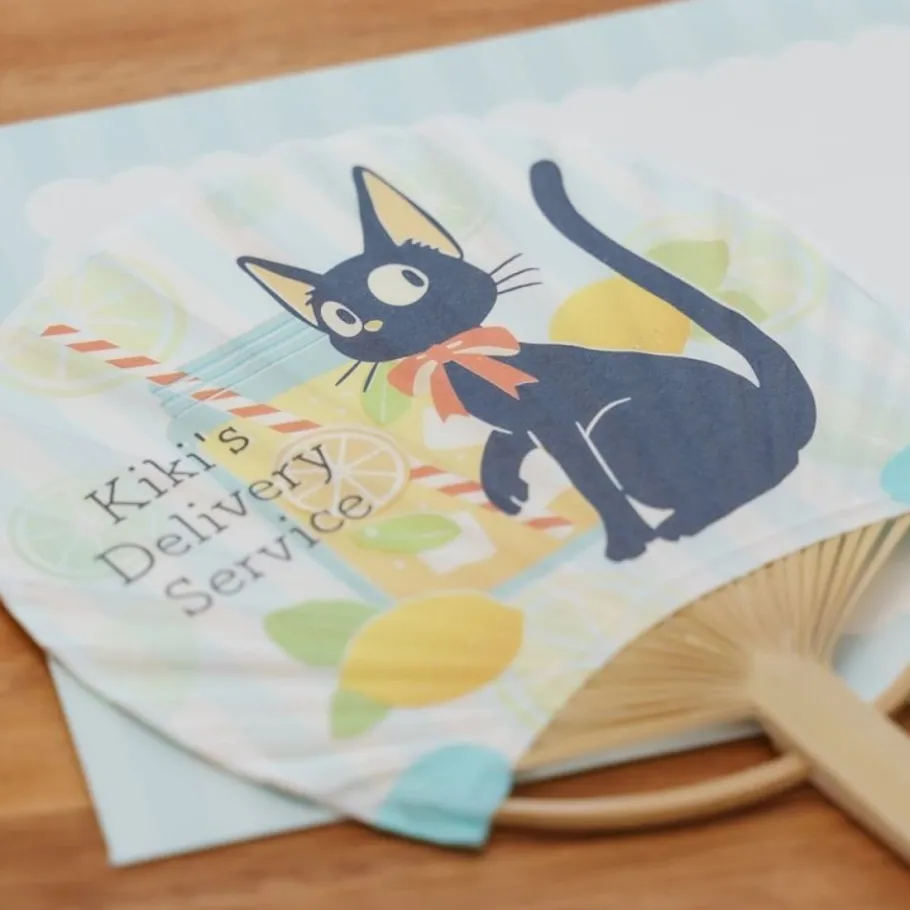 Maison Ghibli Bamboo Fan & Letter Set Jiji With Lemon - Kiki'S Delivery Service New