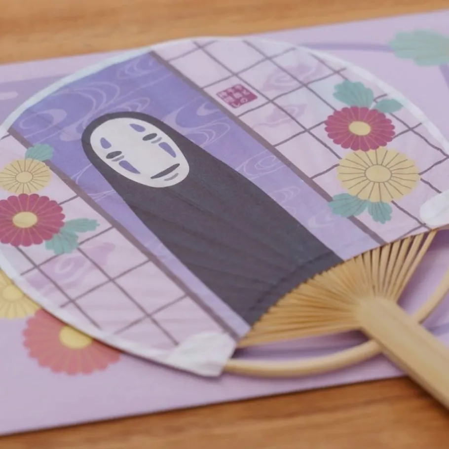 Maison Ghibli Bamboo Fan & Letter Set No Face With Flower - Spirited Away Best