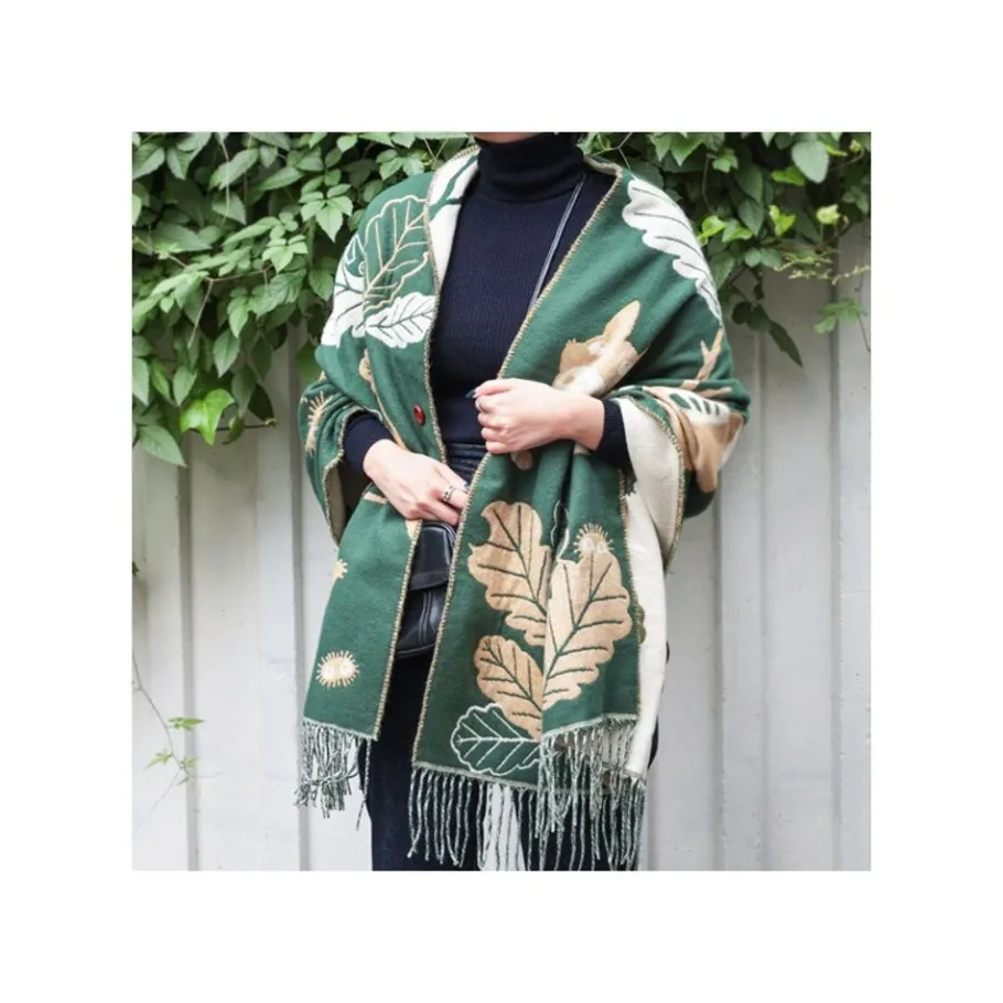 Maison Ghibli Dark Green Stole Oak Leaves - My Neighbor Totoro