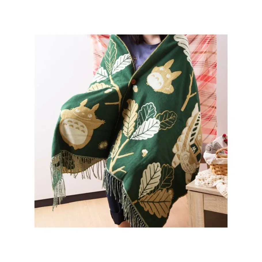 Maison Ghibli Dark Green Stole Oak Leaves - My Neighbor Totoro