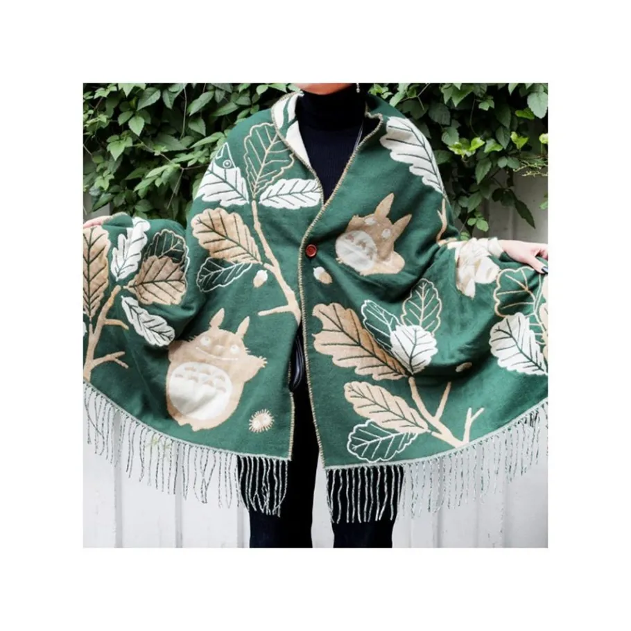 Maison Ghibli Dark Green Stole Oak Leaves - My Neighbor Totoro