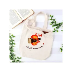 Maison Ghibli Embroidery Canvas Tote Bag Calcifer In A Hurry - Howl'S Moving Castle Outlet