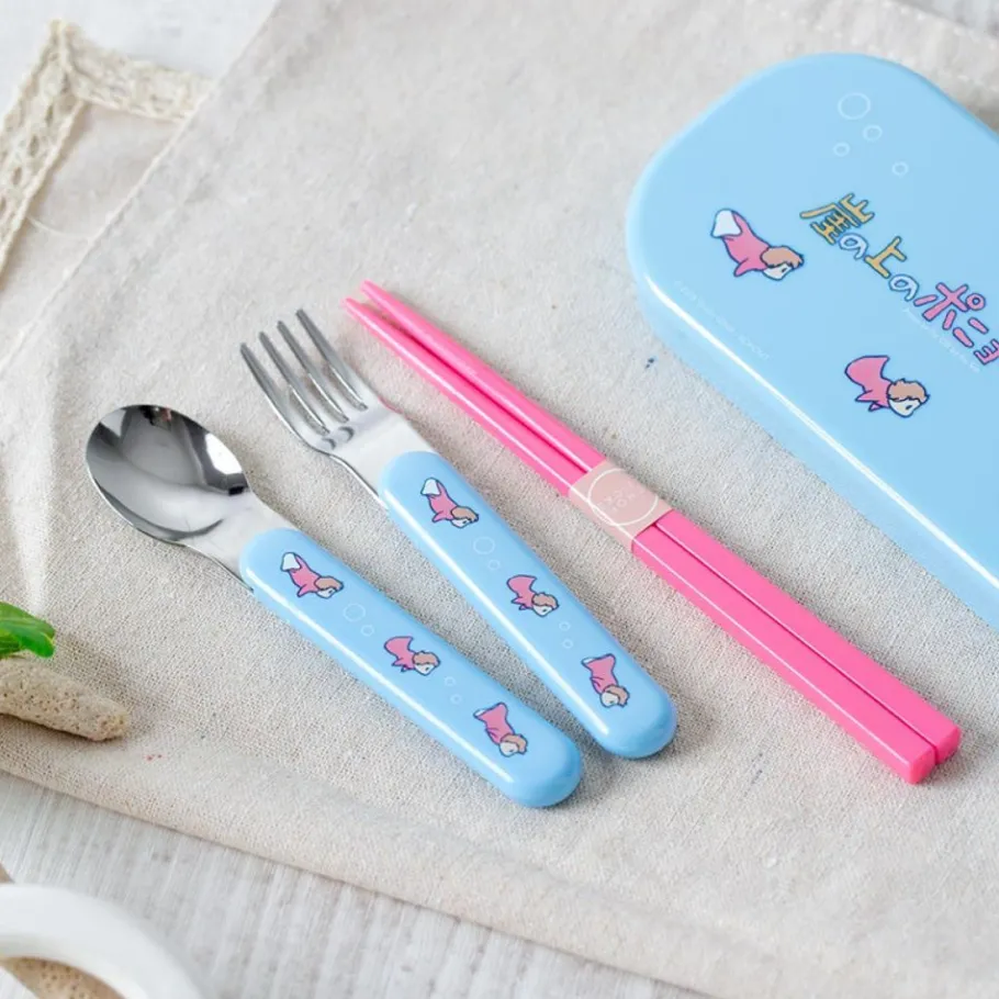 Maison Ghibli Set Chopsticks Spoon Fork Ponyo In The Ocean - Ponyo On The Cliff New